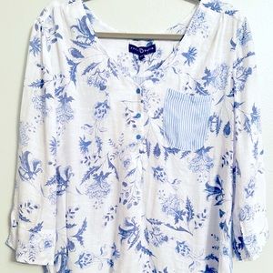 White And Blue Floral Top